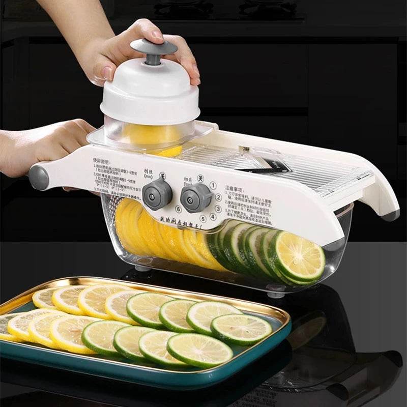 Fatiador Multifuncional de Limão e de Legumes com Cesta, Cortador de Frutas e Batatas em V, Fatiador de Cenoura, Acessórios de Cozinha - Haustter - Haustter