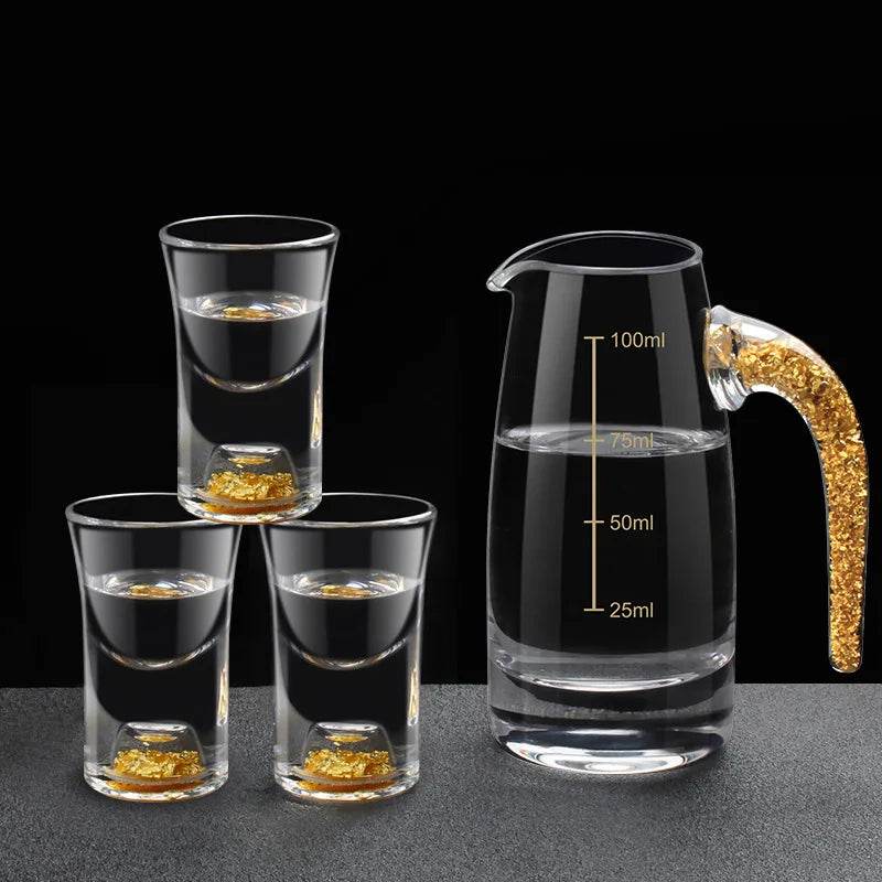 6 Copos e 1 Jarra com Folha Dourada para Shot, Conjunto - Haustter - Haustter