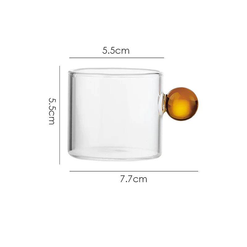 Copo de Café com Alça de Bola de Vidro, Copos de Espresso de 100ml para Casa, Pequenos, Xícara para Chá, Decoração de Mesa - Haustter - Haustter