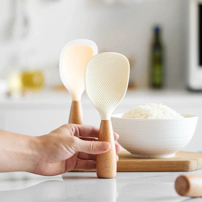 Colher de Silicone Resistente com Cabo de Madeira, Utensílio para Arroz e Panelas Antiaderentes - Haustter - Haustter