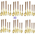 Conjunto de Talheres 30 Peças em Aço Inoxidável com Cabo Imitação Madeira, Jogo Completo para Jantar - Haustter - Haustter
