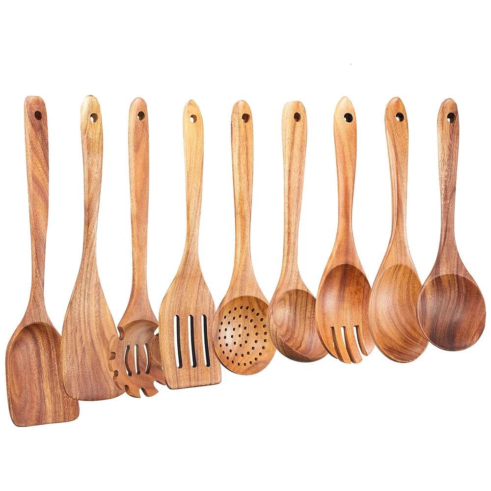 9 Utensílios de Cozinha de Madeira de Teca, Conjunto - Haustter - Haustter