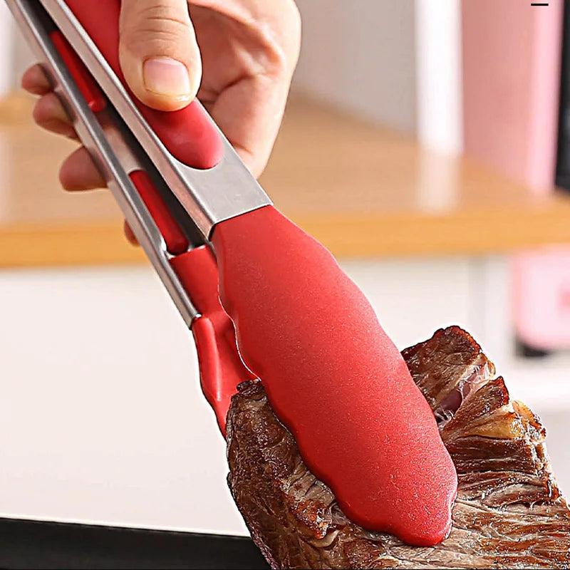 Pinça para Alimentos em Aço Inoxidável e Silicone, Acessório de Cozinha para Churrasco, Bife e Pão, Ideal para Jantares - Haustter