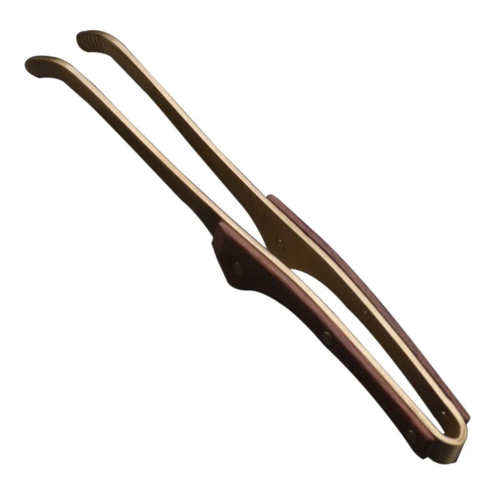 Pinça de chá em cobre e madeira