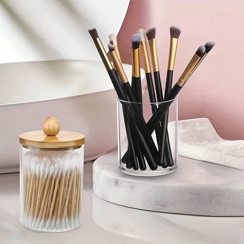 2 Dispensadores de Cotonetes com Tampa de Bambu, Conjunto - Haustter - Haustter