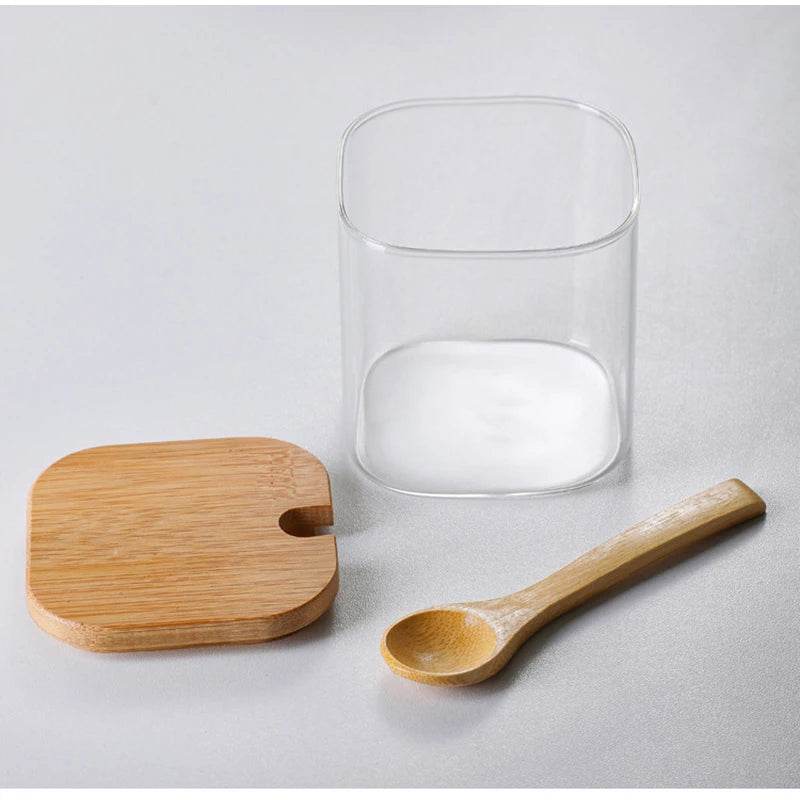 3 Potes de Vidro para Temperos com Colher de Bambu, Conjunto - Haustter - Haustter