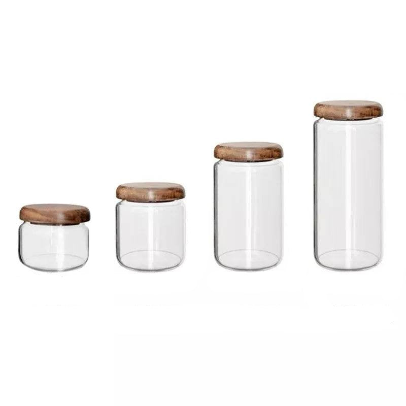 Pote de Armazenamento Transparente com Tampa de Madeira de Acácia - Haustter - Haustter