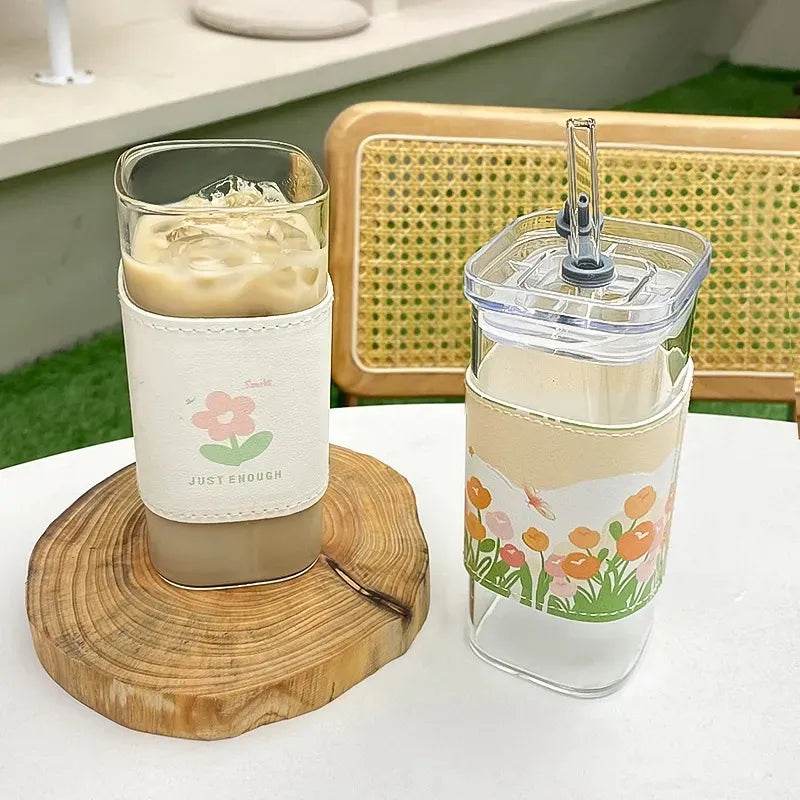 Copo Quadrado de Vidro com Tampa e Canudo para Café, Leite, Chá e Suco - Haustter - Haustter