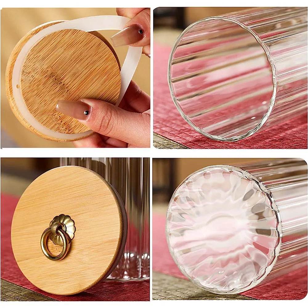3 Potes de Vidro com Tampa de Bambu e Anel de Metal para Armazenamento de Doces, Biscoitos, Massas, Café e Grãos - Haustter - Haustter