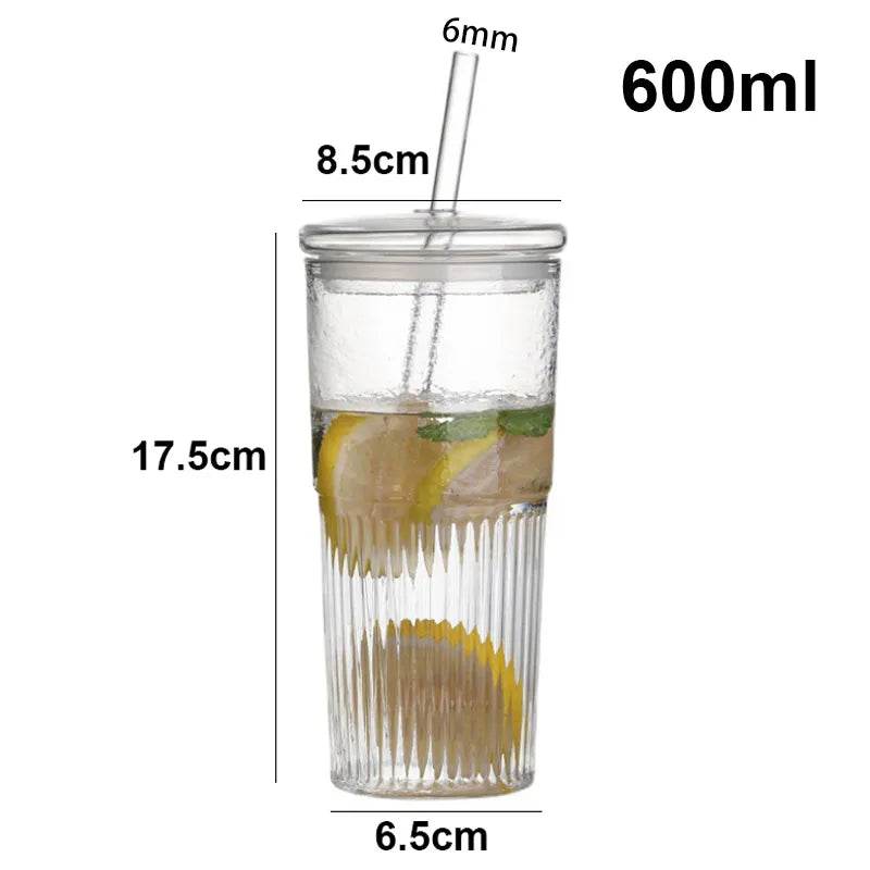 Copo Listrado 600ml com Tampa e Canudo - Haustter - Haustter