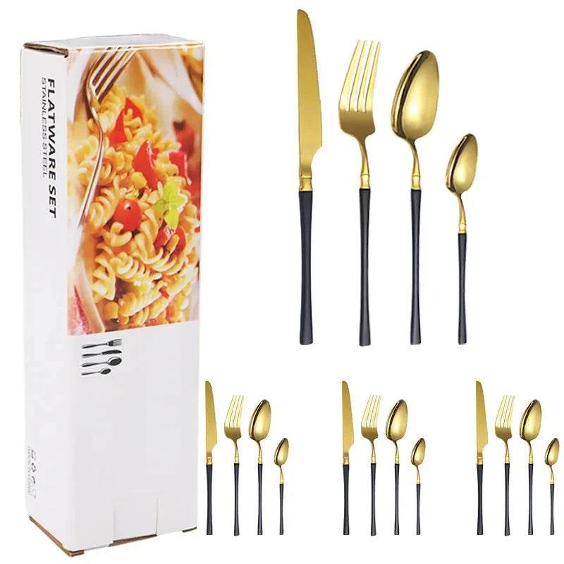 16 Talheres de Aço Inoxidável Harmonia Inox com Cabo Cores, Conjunto - Haustter - Haustter