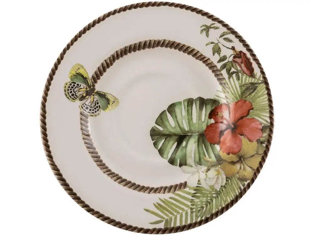 Conjunto de Jantar e Chá 20 Peças - Estampa Tropical Branco e Verde | Haustter - Haustter