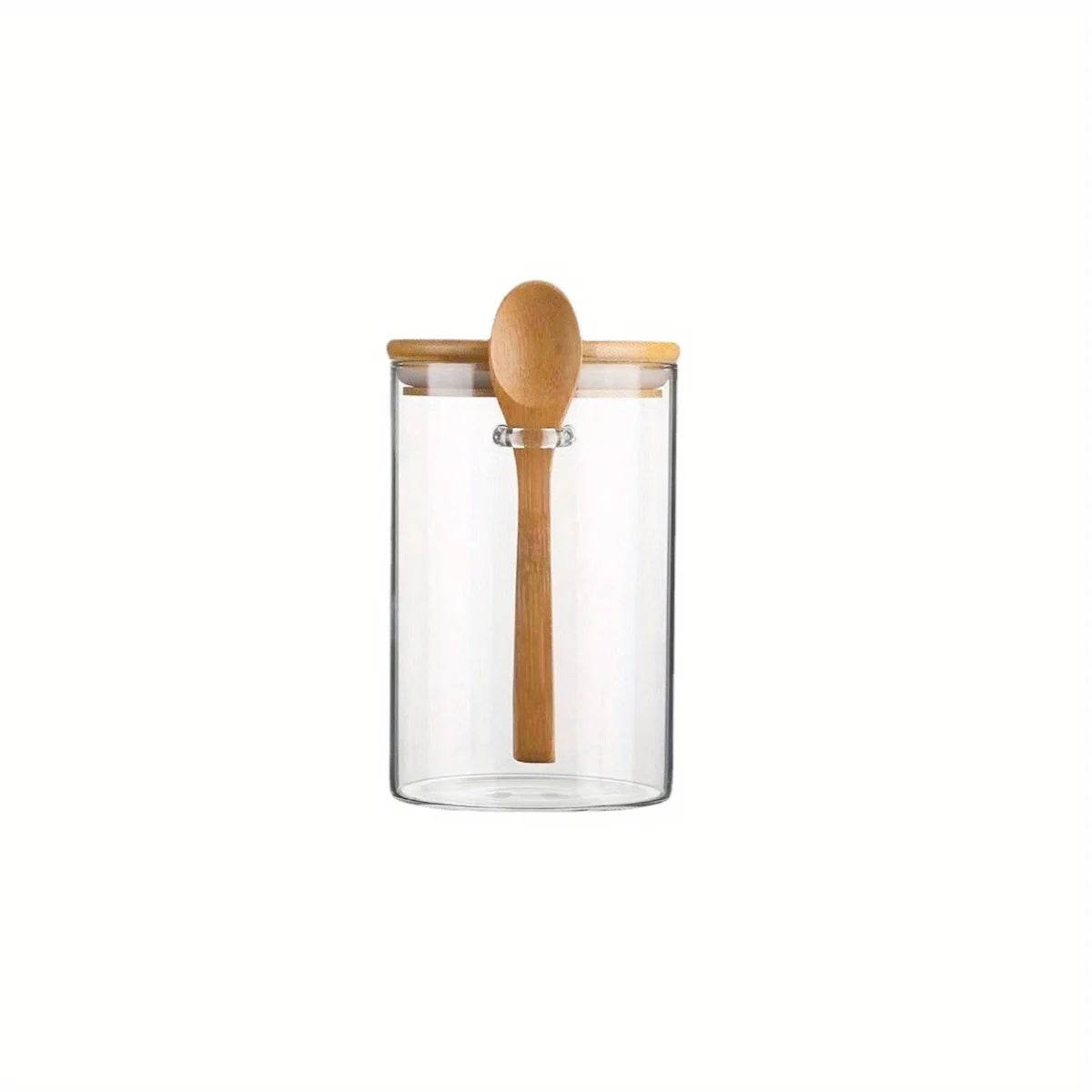 Pote de Vidro com Tampa e Colher de Bambu, Potes Transparentes para Especiarias, Temperos, Doces e Armazenamento de Alimentos - Haustter - Haustter