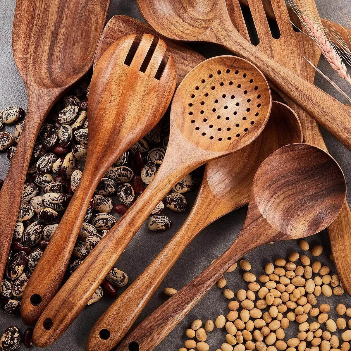 9 Utensílios de Cozinha de Madeira de Teca, Conjunto - Haustter - Haustter