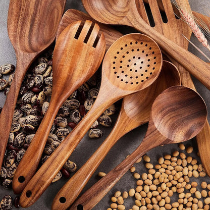 9 Utensílios de Cozinha de Madeira de Teca, Conjunto - Haustter