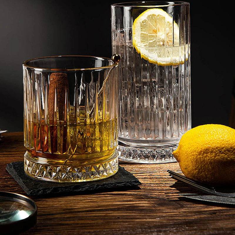 Copo de Whiskey de Vidro Transparente, Listras Verticais, 230ml - Haustter - Haustter
