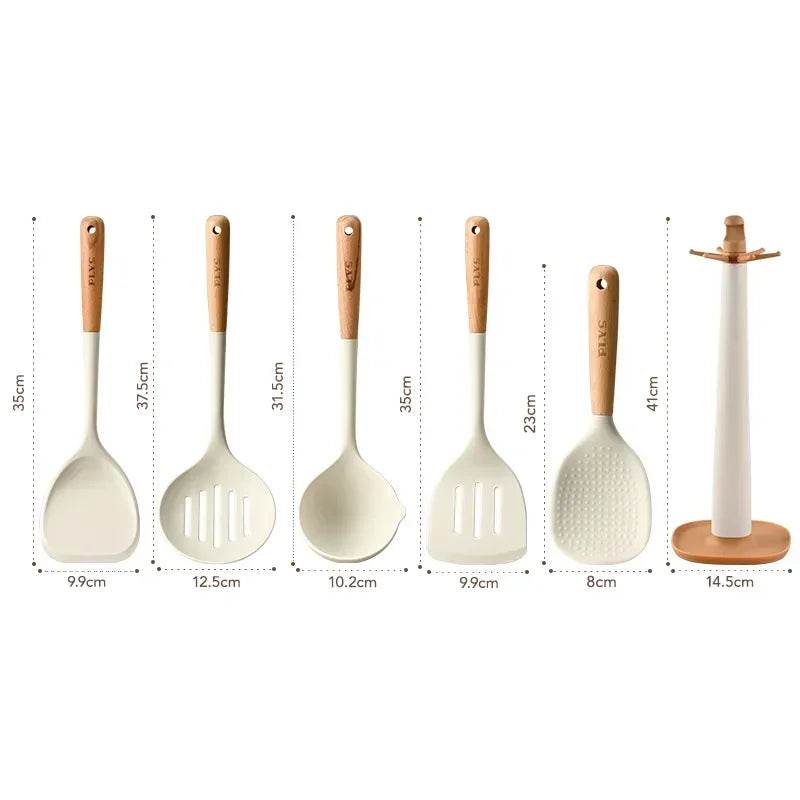 Conjunto de Utensílios de Silicone com Cabo de Madeira - Haustter - Haustter