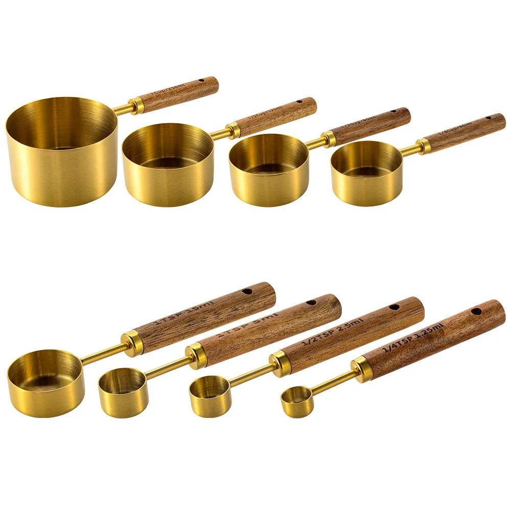 8 Medidores de Cozinha Inox com Cabo de Madeira, Conjunto - Haustter - Haustter