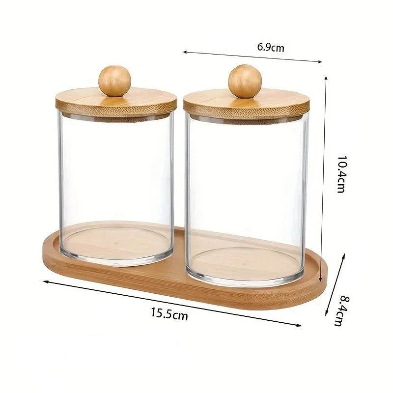 2 Dispensadores de Cotonetes com Tampa de Bambu, Conjunto - Haustter - Haustter