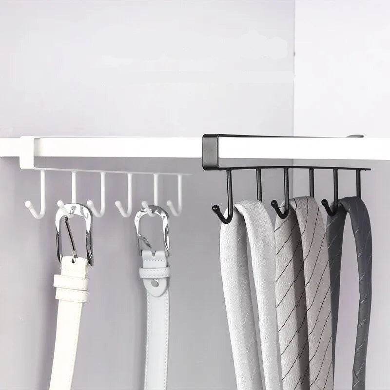 Suporte Multifuncional para Xícaras com 6 Ganchos - Preto e Branco - Prateleira Organizadora de Utensílios de Cozinha e Armário - Haustter - Haustter