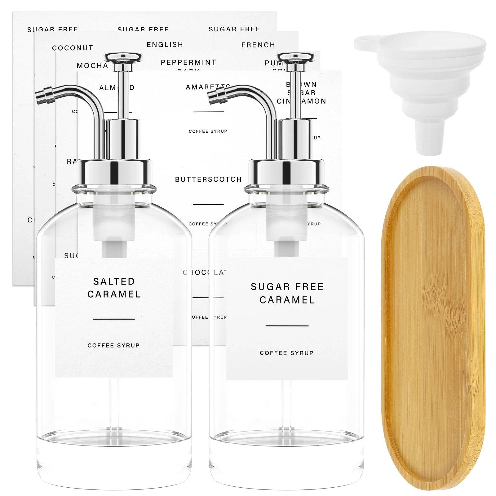 2 Dispensadores de Xarope com Bandeja de Bambu, Conjunto - Haustter - Haustter