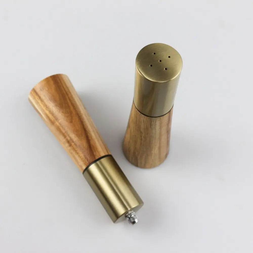 Conjunto de Moedor de Pimenta e Moedor de Sal e Dispenser em Madeira de Acácia e Inox - Haustter - Haustter