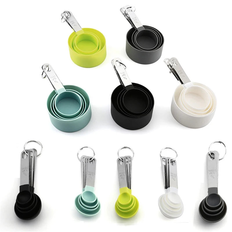 8 Medidores de Copos e Colheres para Cozinha de Inox e Silicone, Conjunto - Haustter