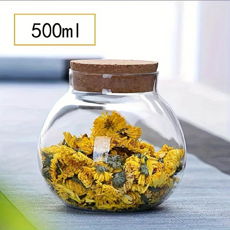 Recipiente de Vidro Esférico 500ML com Tampa de Cortiça - Haustter - Haustter