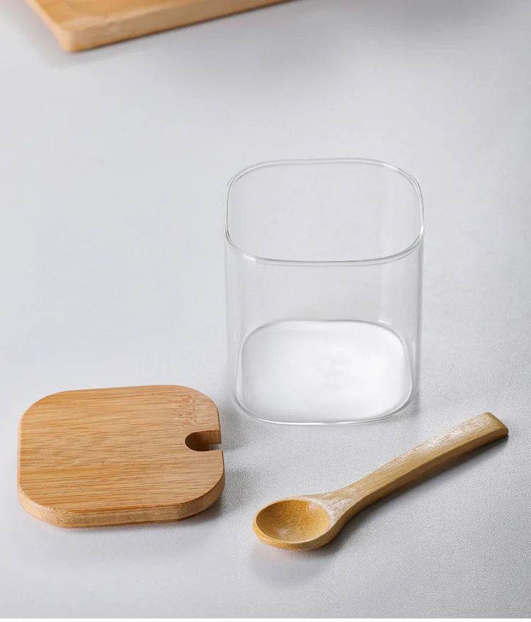 3 Potes de Vidro para Temperos com Colher de Bambu, Conjunto - Haustter - Haustter