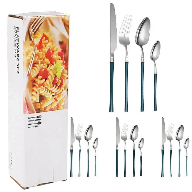 16 Talheres de Aço Inoxidável Harmonia Inox com Cabo Cores, Conjunto - Haustter - Haustter