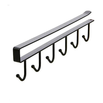 Suporte Multifuncional para Xícaras com 6 Ganchos - Preto e Branco - Prateleira Organizadora de Utensílios de Cozinha e Armário - Haustter - Haustter