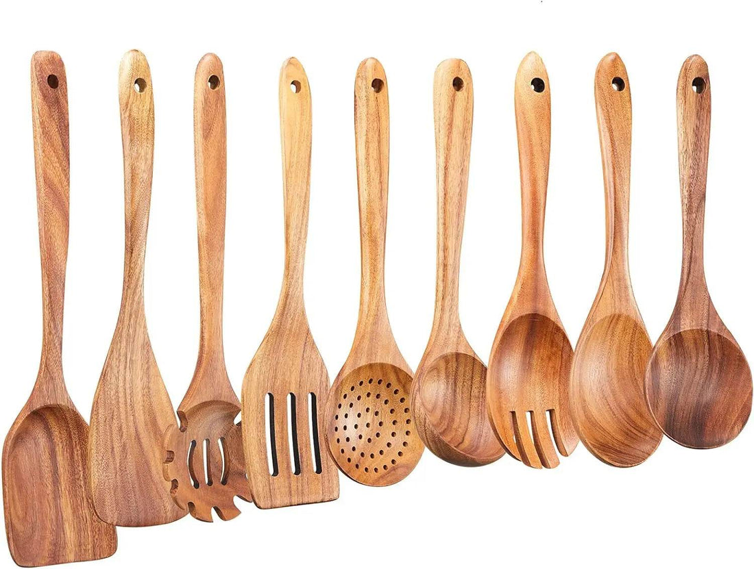 9 Utensílios de Cozinha de Madeira de Teca, Conjunto - Haustter - Haustter