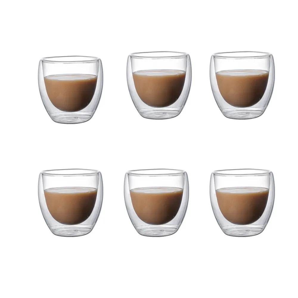 Conjunto de Copos para Café em Vidro Duplo Transparente com Isolamento Térmico, 5 Tamanhos - Ideal para Bebidas Variadas - Haustter - Haustter