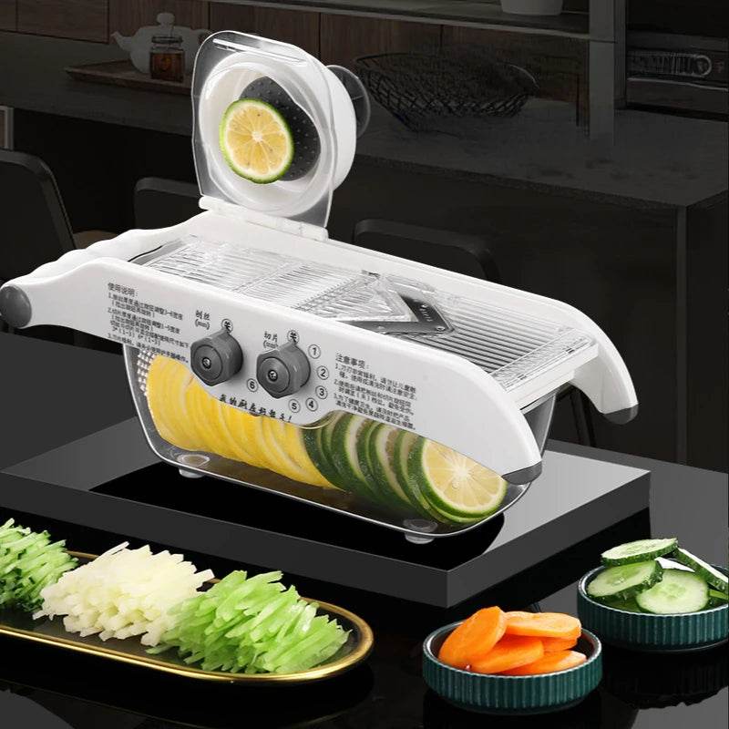 Fatiador Multifuncional de Limão e de Legumes com Cesta, Cortador de Frutas e Batatas em V, Fatiador de Cenoura, Acessórios de Cozinha - Haustter - Haustter