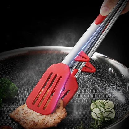 Pinça de Silicone Vermelha para Churrasco, Resistente a Alta Temperatura, com Suporte de Repouso - Haustter