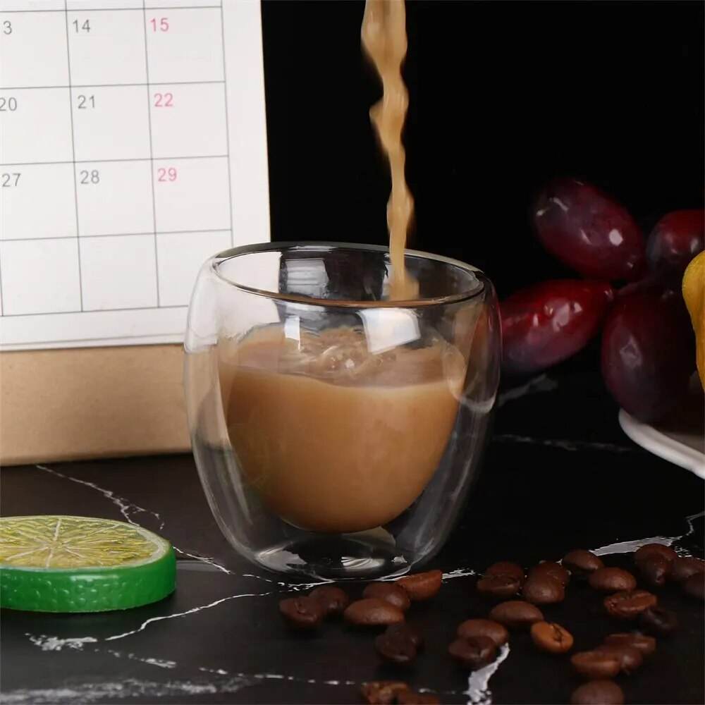 Conjunto de Copos para Café em Vidro Duplo Transparente com Isolamento Térmico, 5 Tamanhos - Ideal para Bebidas Variadas - Haustter - Haustter
