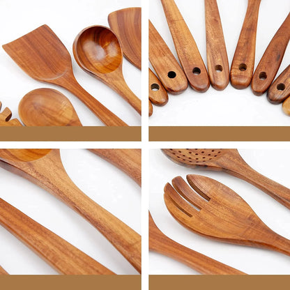 13 Utensílios de Cozinha de Madeira Natural, Conjunto - Haustter