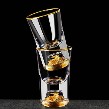 Copo Luxuoso com Pepita Dourada para Vodka, Sake, Shochu, Bar, Xícara de Licores, Presentes de Alto Padrão, Bebidas Fortes - Haustter - Haustter
