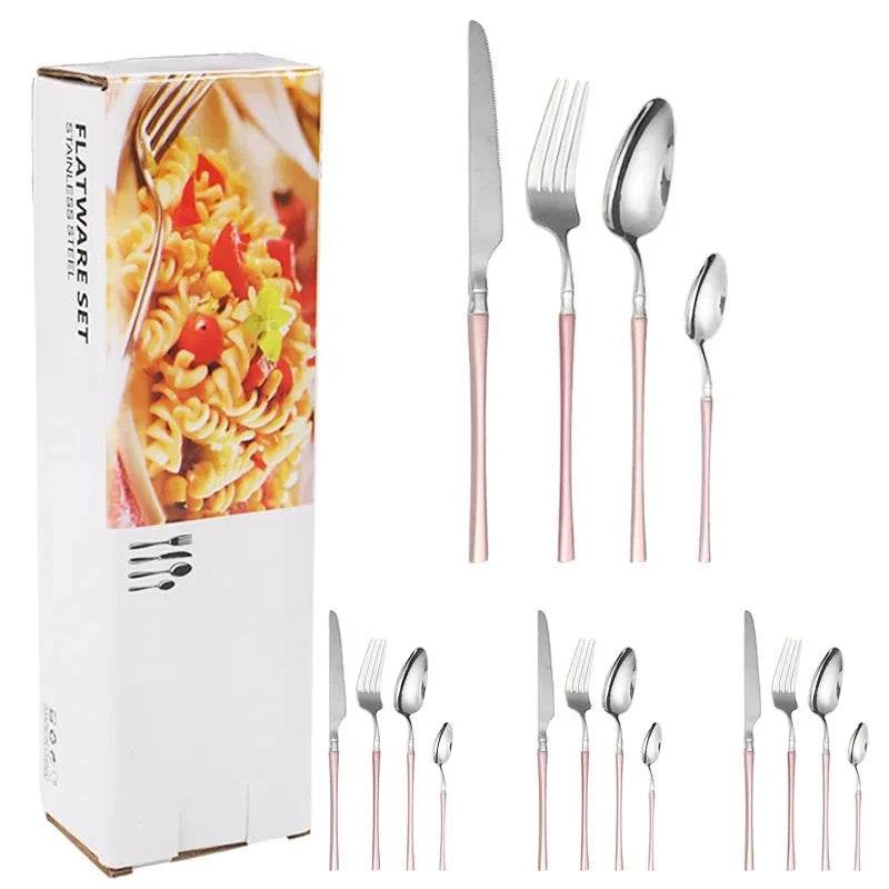 16 Talheres de Aço Inoxidável Harmonia Inox com Cabo Cores, Conjunto - Haustter - Haustter