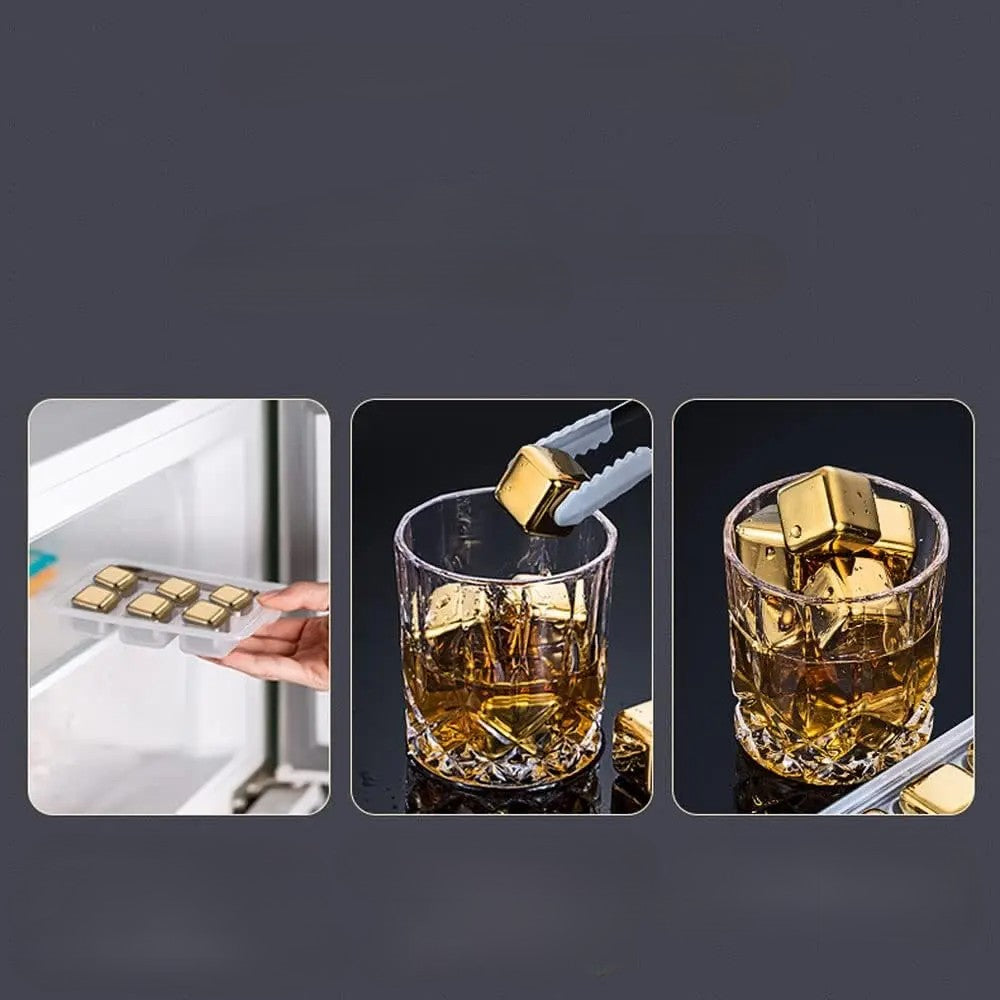 Cubos de Gelo de Aço Inoxidável Dourado e Prateado para Drinks sem Diluição | Haustter