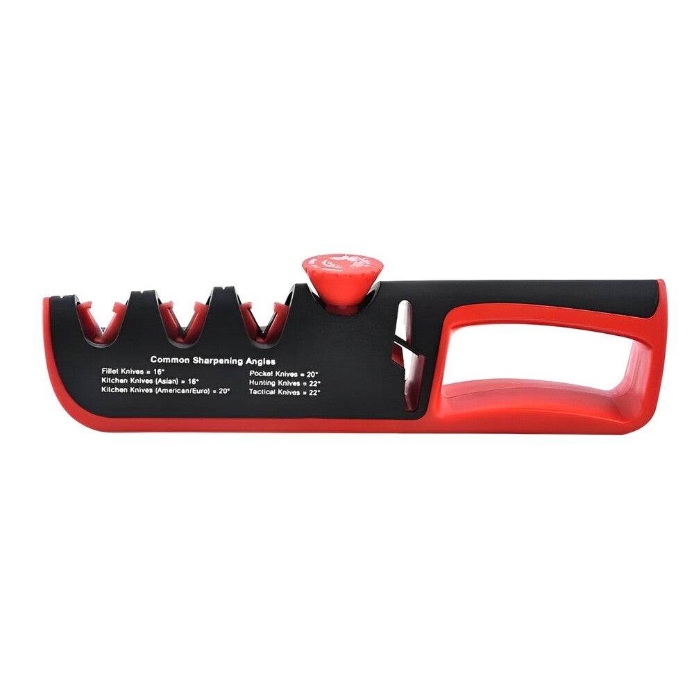 Amolador Profissional de Facas em Aço Inoxidável Preto/Vermelho com Ajuste de Ângulo - 5 em 1 - Haustter - Haustter