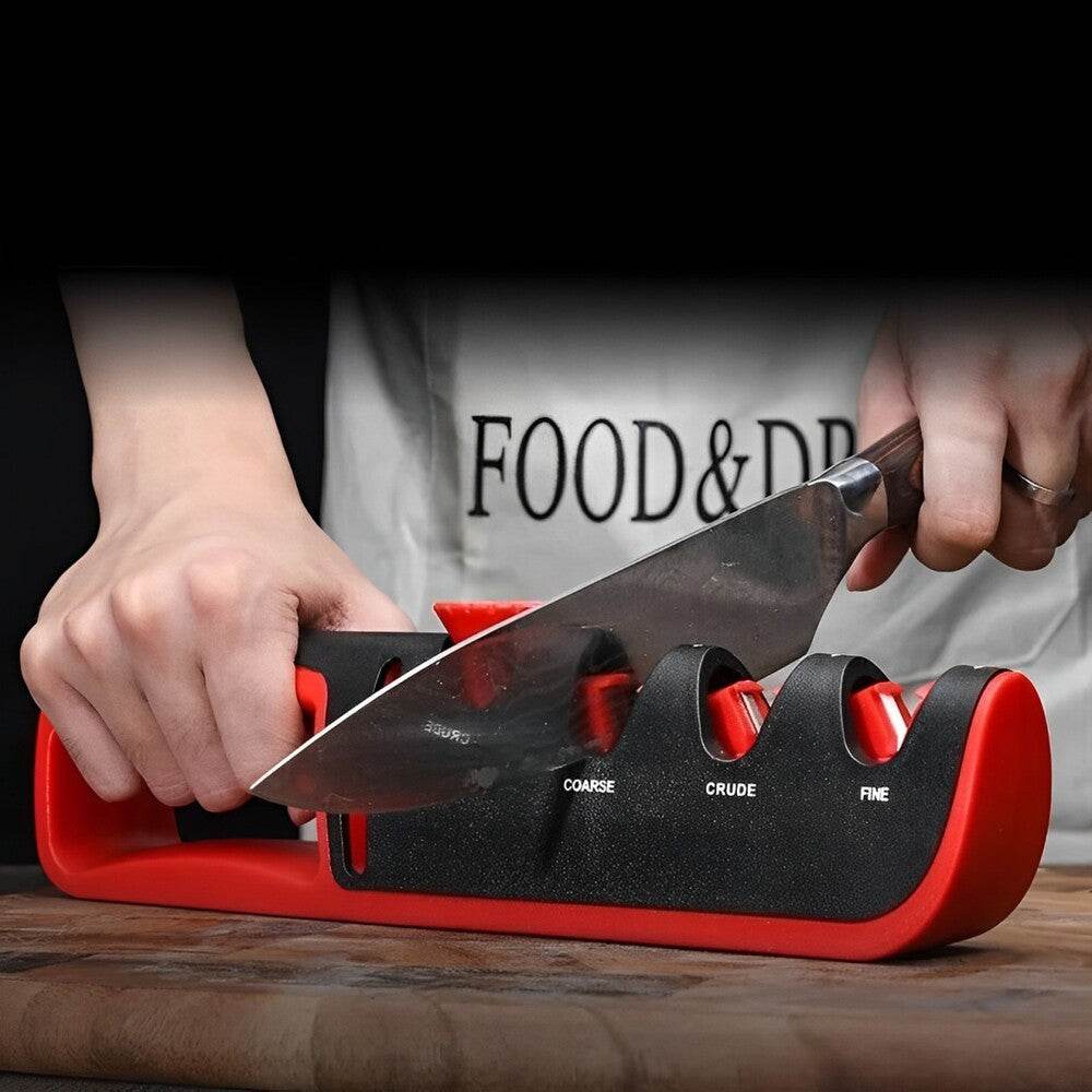 Amolador Profissional de Facas em Aço Inoxidável Preto/Vermelho com Ajuste de Ângulo - 5 em 1 - Haustter - Haustter