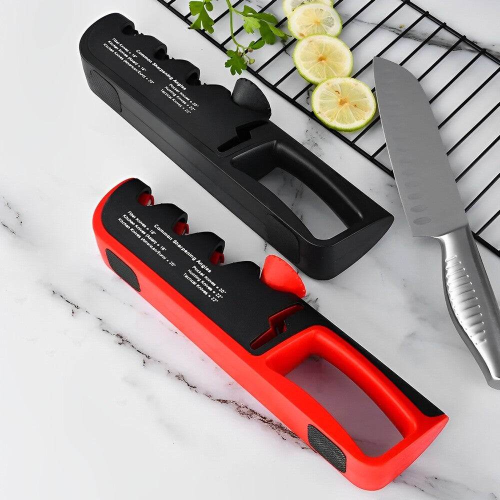 Amolador Profissional de Facas em Aço Inoxidável Preto/Vermelho com Ajuste de Ângulo - 5 em 1 - Haustter - Haustter