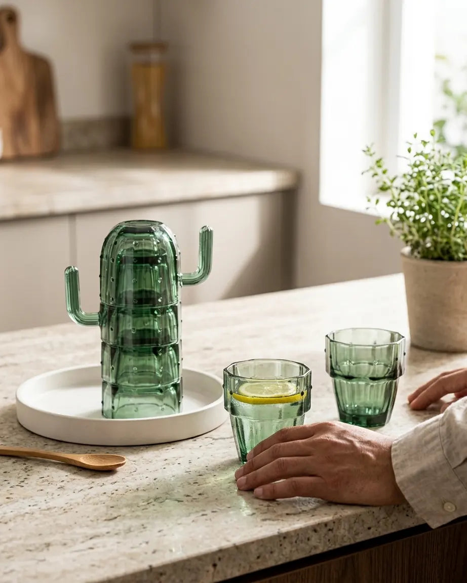 Canecas Empilháveis Estilo Nórdico, Conjunto Criativo de Copos de Vidro 3D Cacto, Copo para Água, Decoração para Casa - Haustter