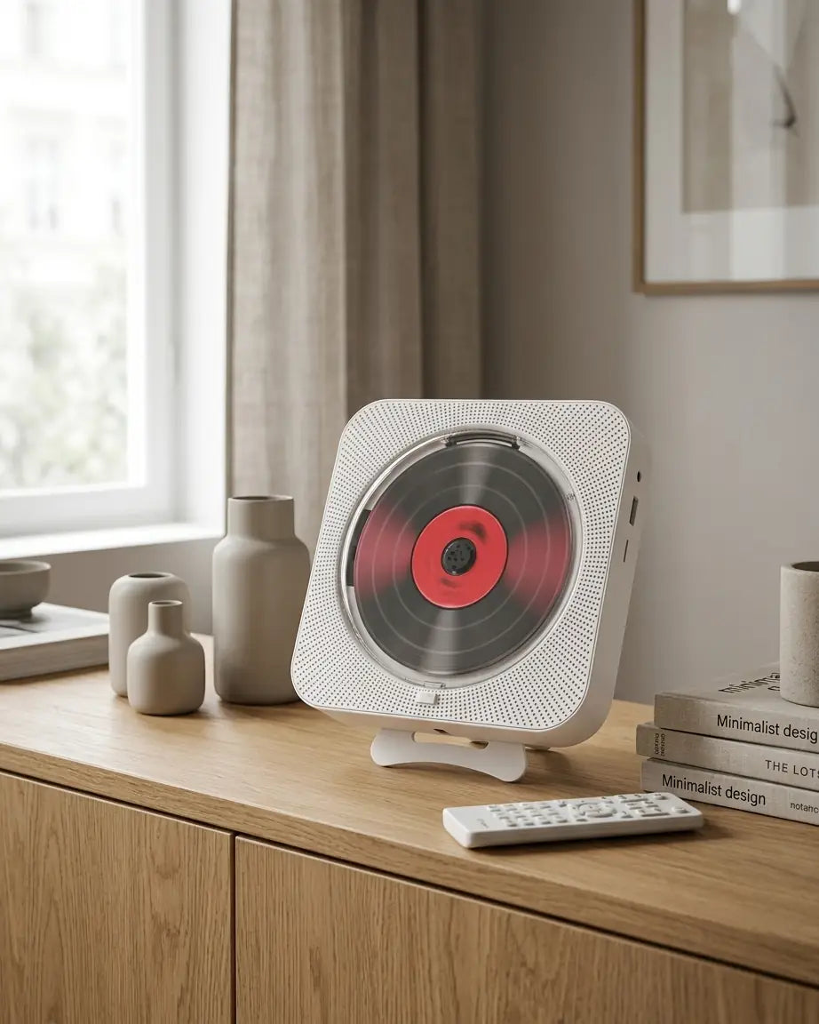 Toca CD Portátil com Alto-falante Bluetooth, Estéreo com Tela LED, Montável na Parede, Controle Remoto IR, Rádio FM - Haustter