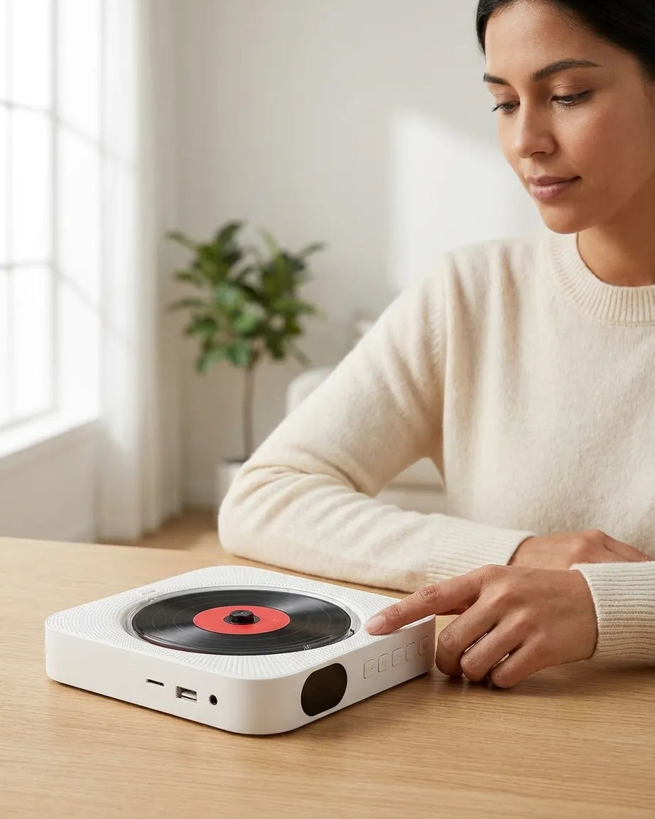 Toca CD Portátil com Alto-falante Bluetooth, Estéreo com Tela LED, Montável na Parede, Controle Remoto IR, Rádio FM - Haustter