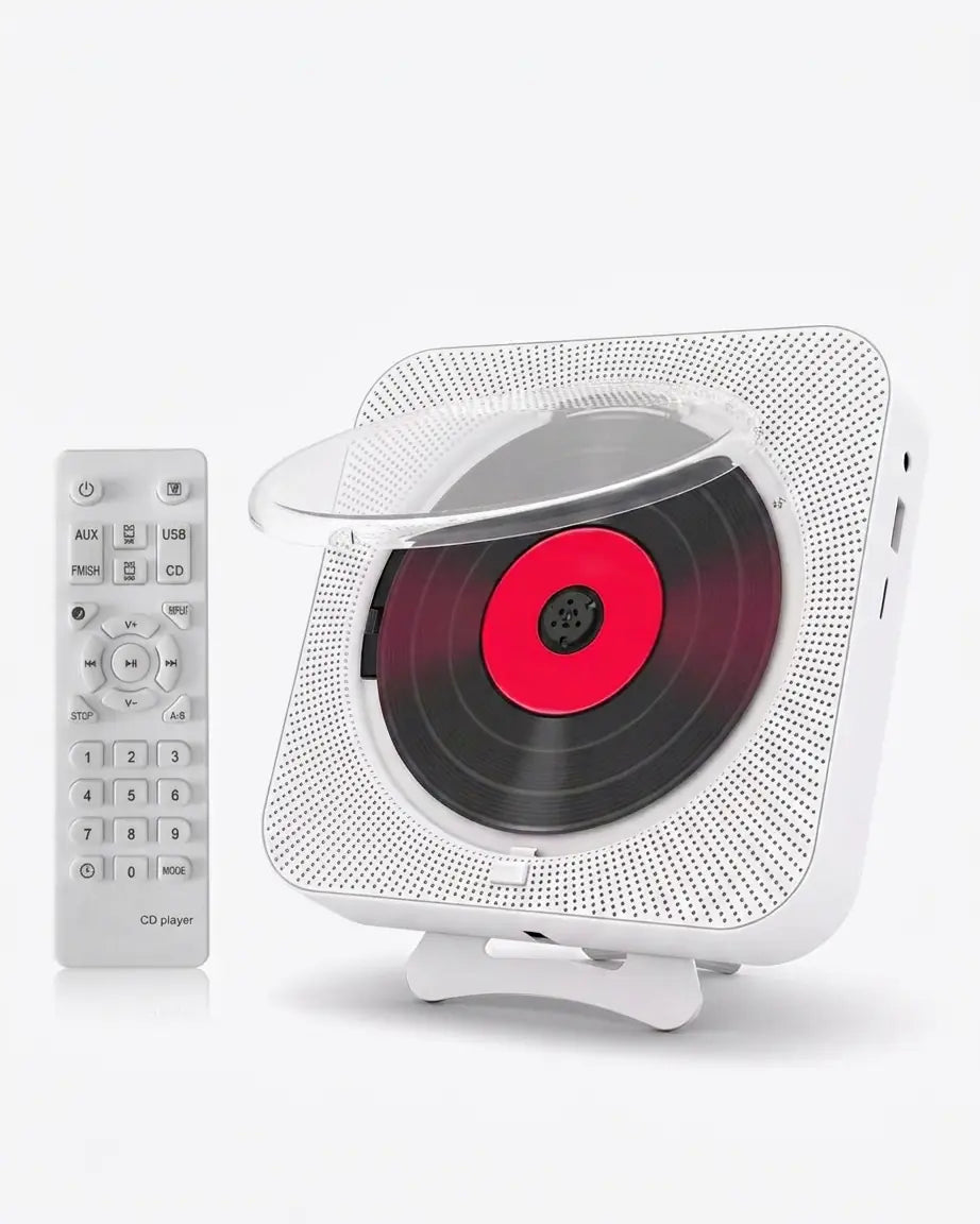Toca CD Portátil com Alto-falante Bluetooth, Estéreo com Tela LED, Montável na Parede, Controle Remoto IR, Rádio FM - Haustter