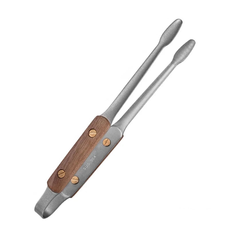 Pinça para churrasco em aço inox e nogueira