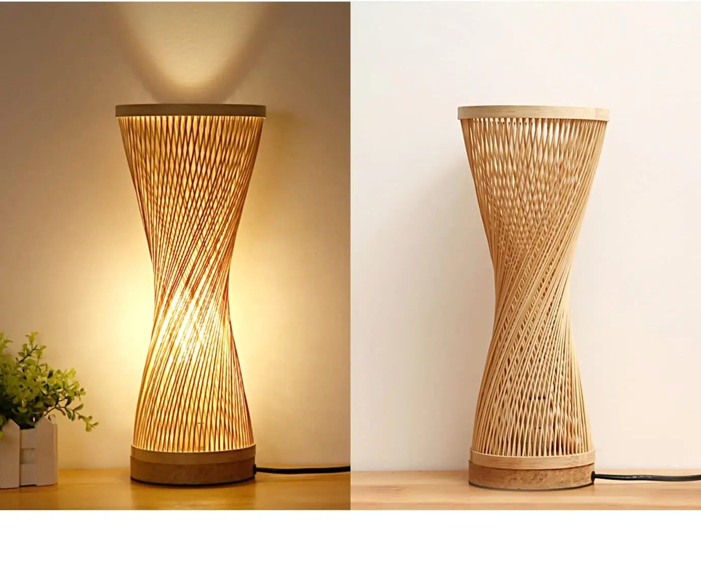 Luminária de mesa em bambu trançado