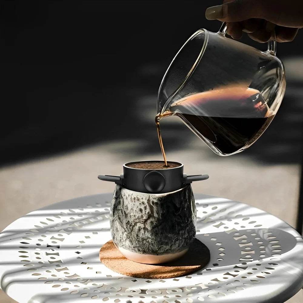 Coador de Café Portátil Dobrável, Filtro de Aço Inoxidável, Cafeteira Reutilizável, Mini Coador de Café Dobrável e Sem Papel - Haustter